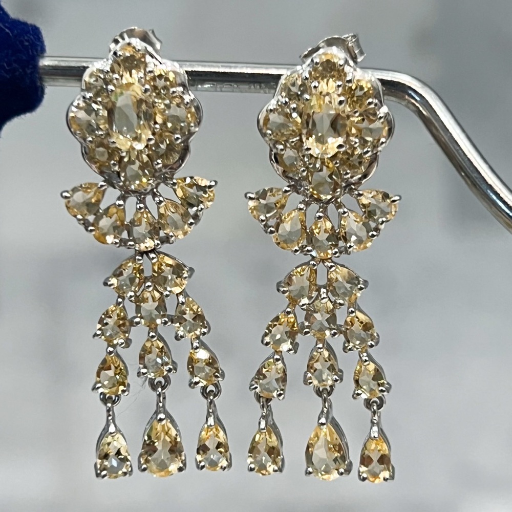 Brazilian Citrine Floral Sterling Silver Long Chandelier Earrings